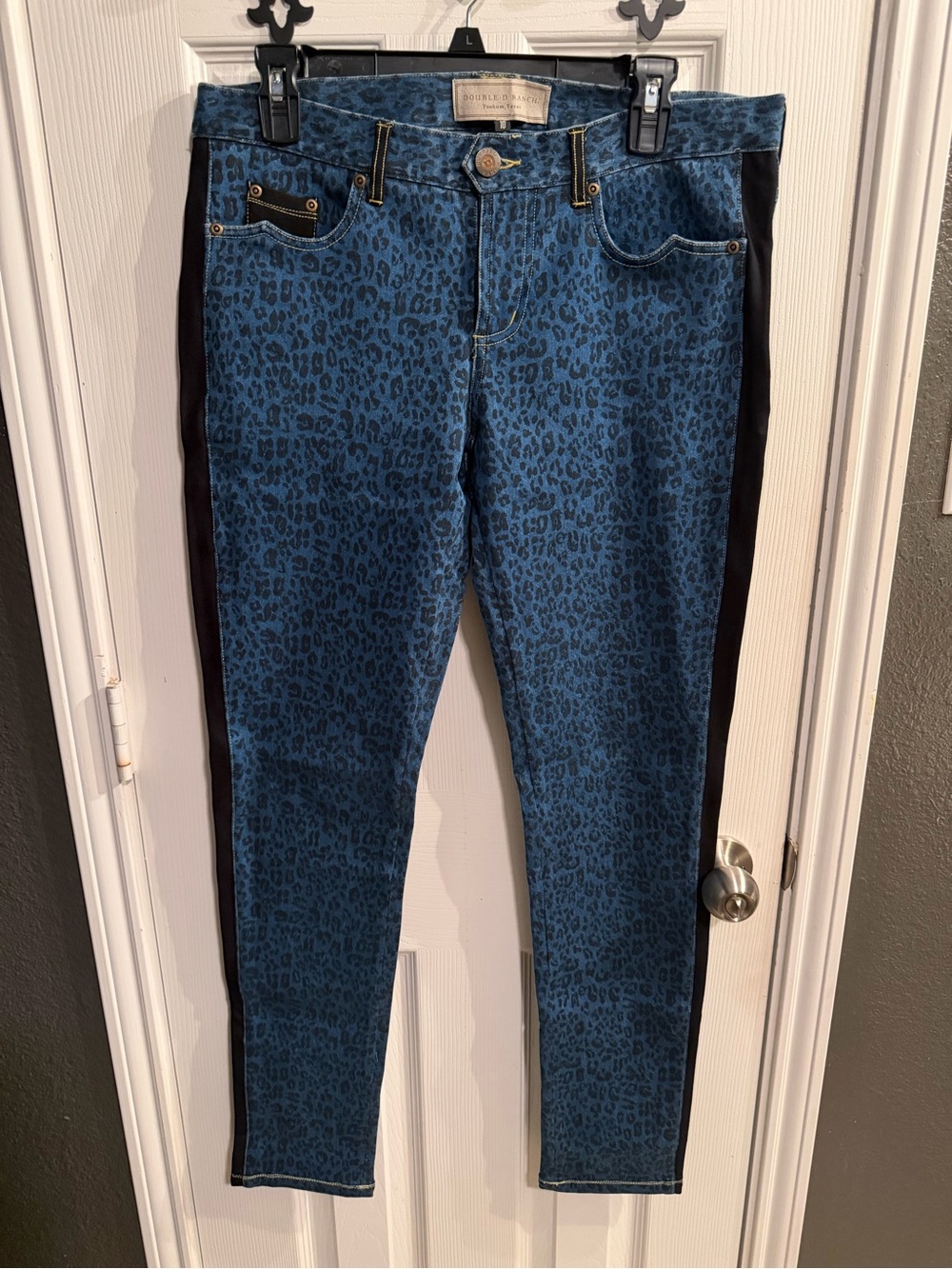 Double D Ranch Blue Denim Leopard-Print Jeans